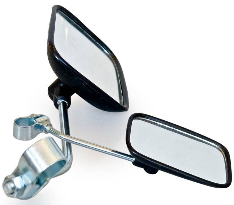 Rectangular bicycle mirror WR with a short arm, mounted on a clamp