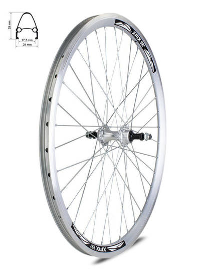 Aluminum Rear Bicycle Wheel 24", rim cone silver, Aluminum hub