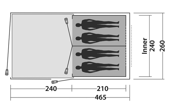 Easy Camp 4 Personen Zelt Tunnelzelt Galaxy 400 dunkelblau/grau Campingzelt