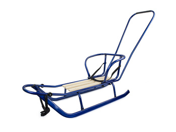 Metal Sledge SONIA Push Bar Pulling Strap Wooden Seat Backrest