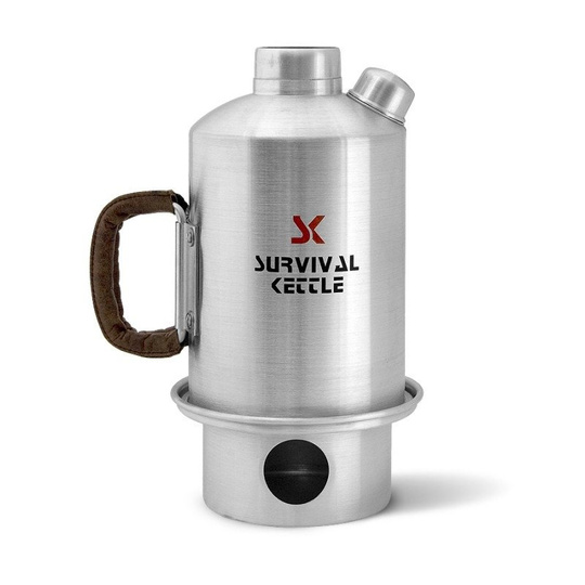 Survival Kettle 1.2 L Silver Camping Kettle Carry Bag Leather Handle
