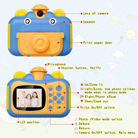 Kids Camera, Print Camera for Kids, 1080P HD Video Camera with 2.4 Inch Screen, Instant Camera, Black and White Photo Camera with 16 GB SD Card and 3 Rolls of Printing Paper