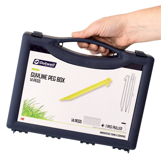 Outwell Zeltheringe Guyline Peg Box, 14 Stück – Zelthering-Set im 22 cm