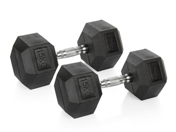 2 x HEXHEAD DUMBBELL HEX 15 KG BLACK HEXAGONAL DUMBBELL