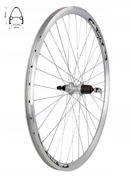Rear wheel 28" XMX A281QR hub, 8-9-10 speed cassette, sealed bearing, tapered rim, silver