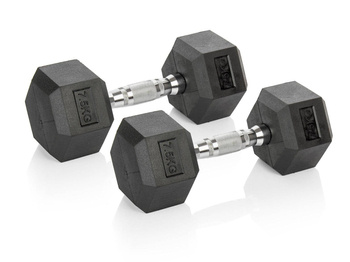 2 x HEXHEAD DUMBBELL HEX 7.5 KG BLACK HEXAGONAL DUMBBELL