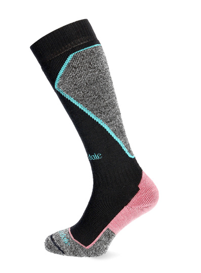 Damen Skisocken Bridgedale Ski Mid+ Merino P Pattern - schwarz/koralle
