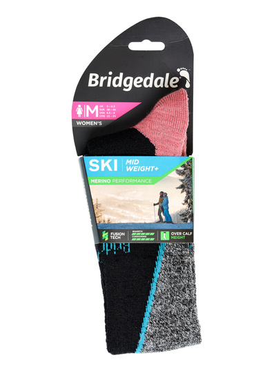 Damen Skisocken Bridgedale Ski Mid+ Merino P Pattern - schwarz/koralle