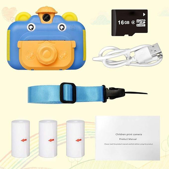 Kids Camera, Print Camera for Kids, 1080P HD Video Camera with 2.4 Inch Screen, Instant Camera, Black and White Photo Camera with 16 GB SD Card and 3 Rolls of Printing Paper