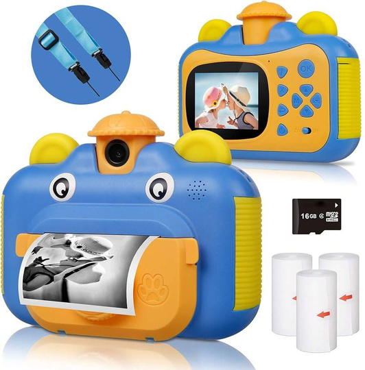 Kids Camera, Print Camera for Kids, 1080P HD Video Camera with 2.4 Inch Screen, Instant Camera, Black and White Photo Camera with 16 GB SD Card and 3 Rolls of Printing Paper